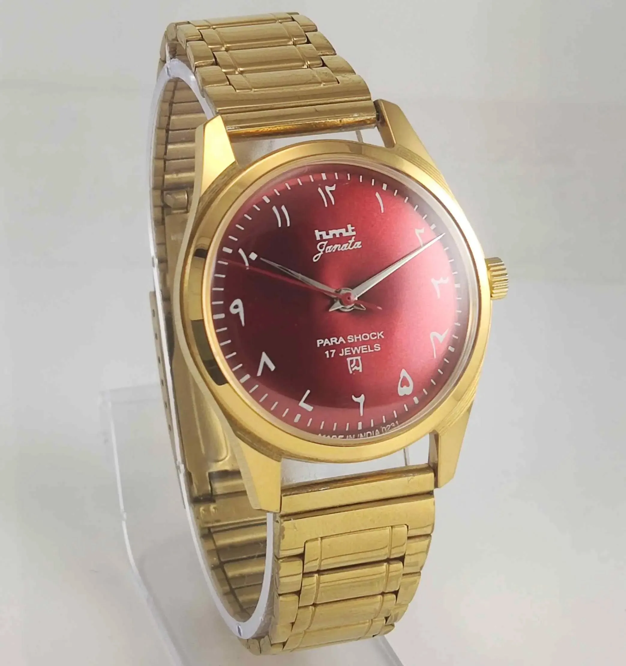 HMT Janata Red Dial Golden Case Transparent Back Men's Watch 0231