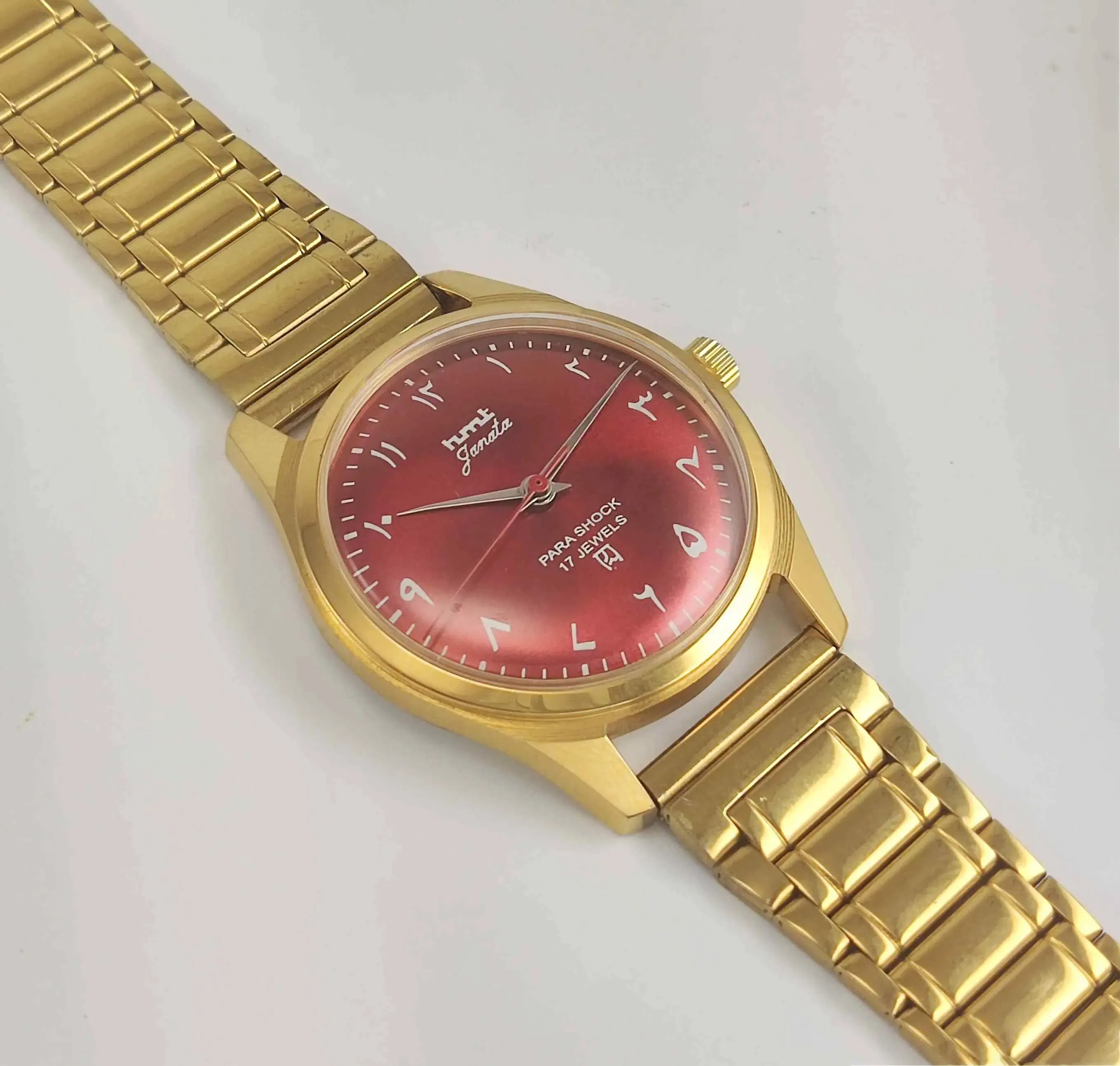 HMT Janata Red Dial Golden Case Transparent Back Men's Watch 0231