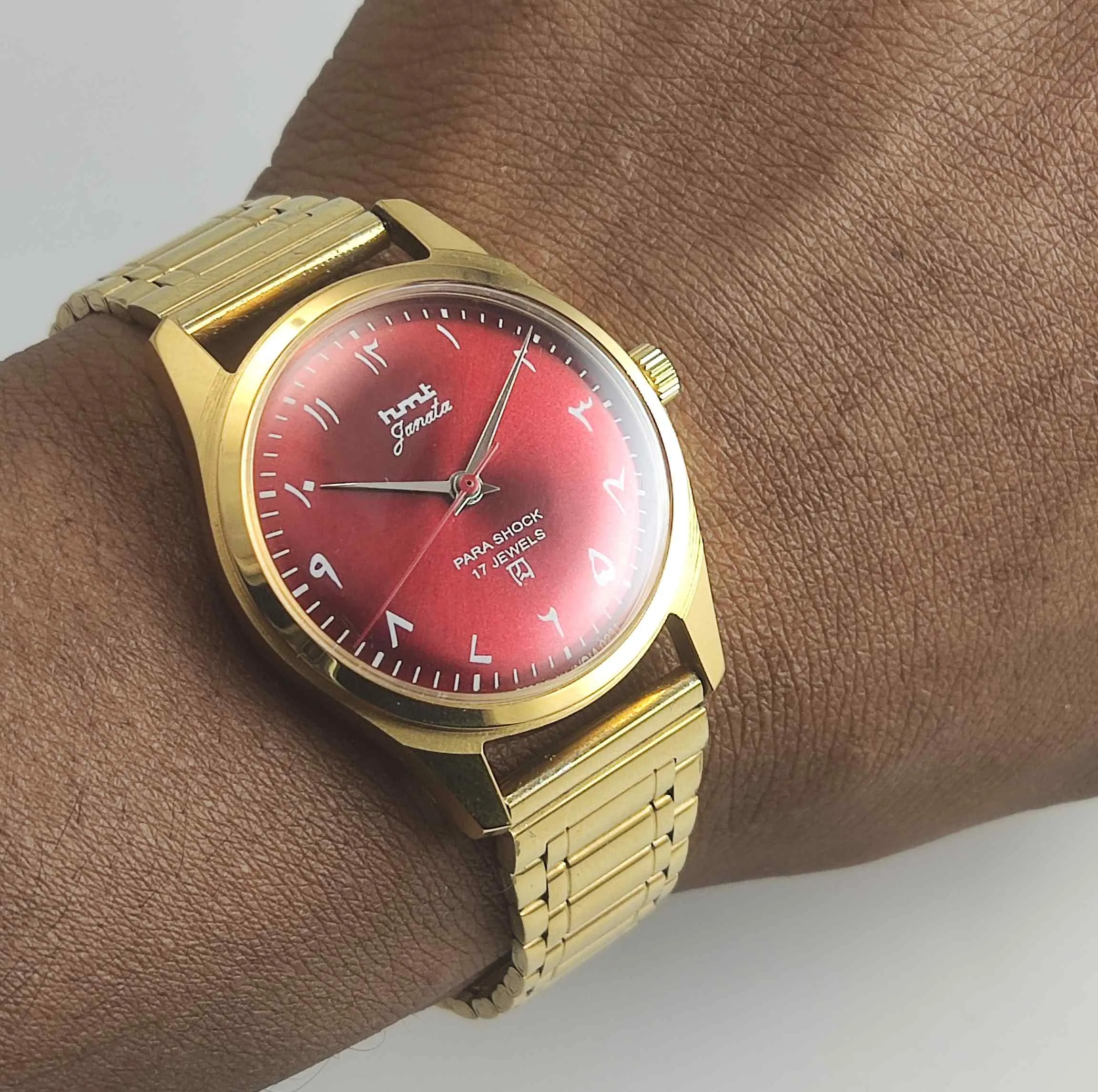 HMT Janata Red Dial Golden Case Transparent Back Men's Watch 0231