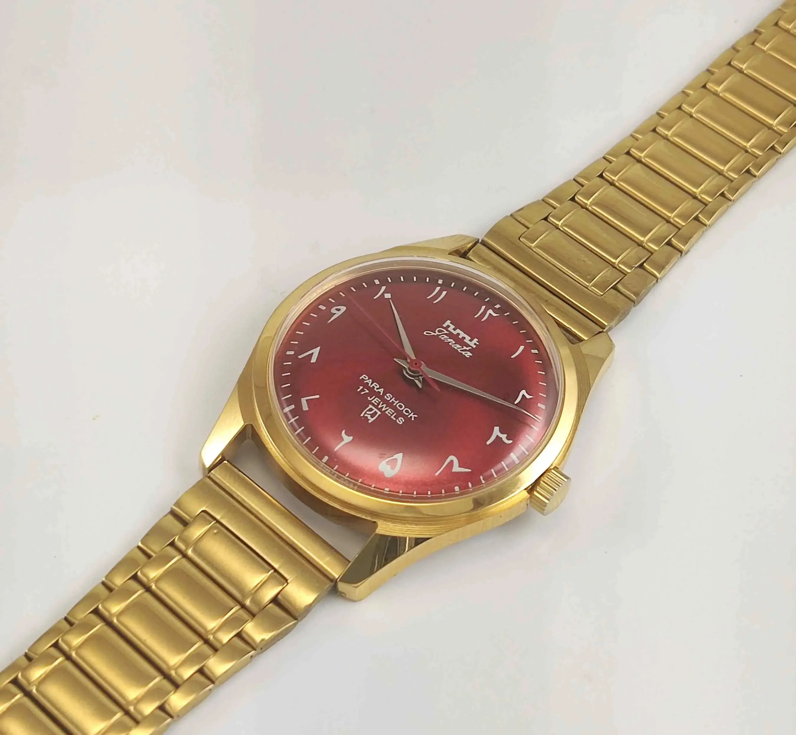 HMT Janata Red Dial Golden Case Transparent Back Men's Watch 0231