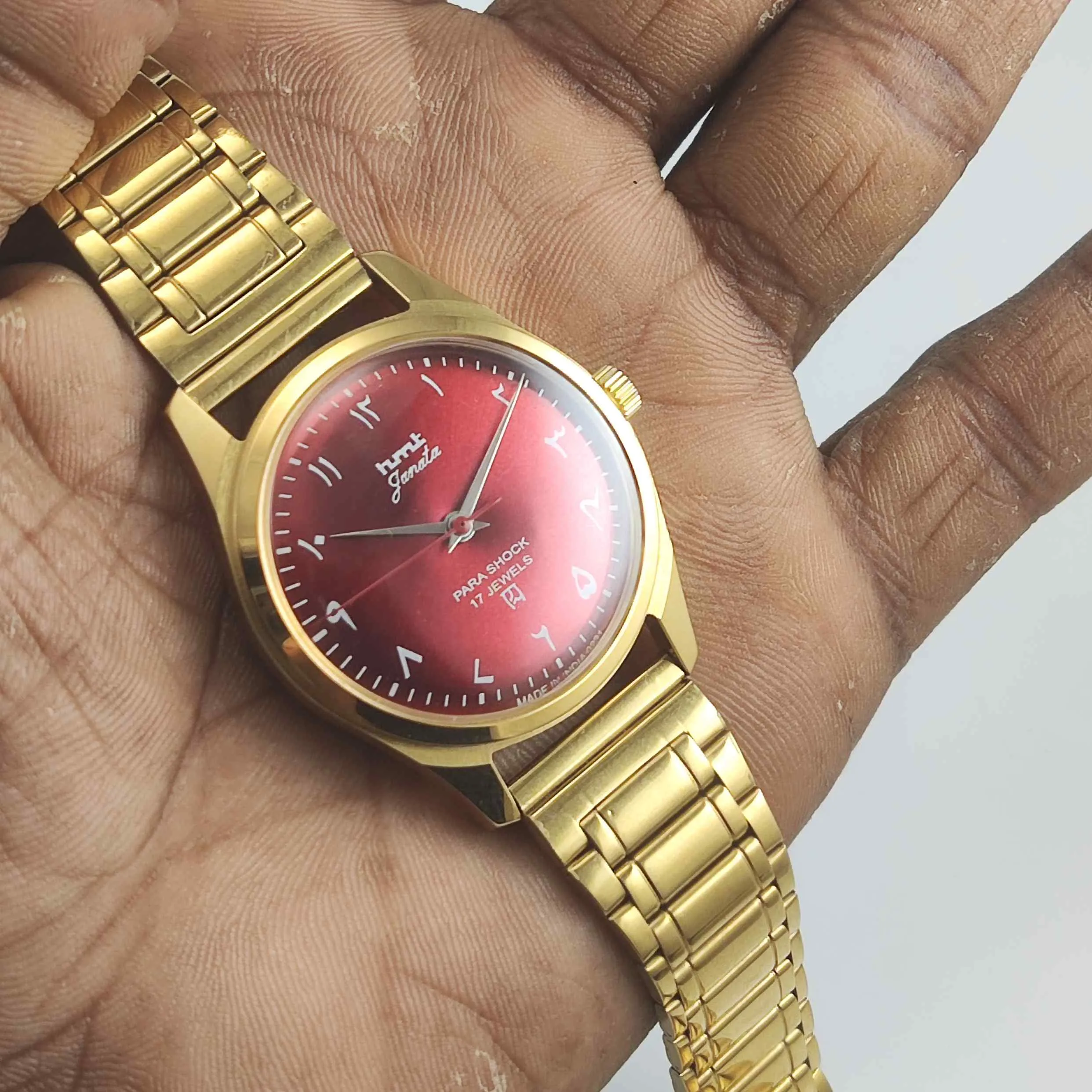 HMT Janata Red Dial Golden Case Transparent Back Men's Watch 0231