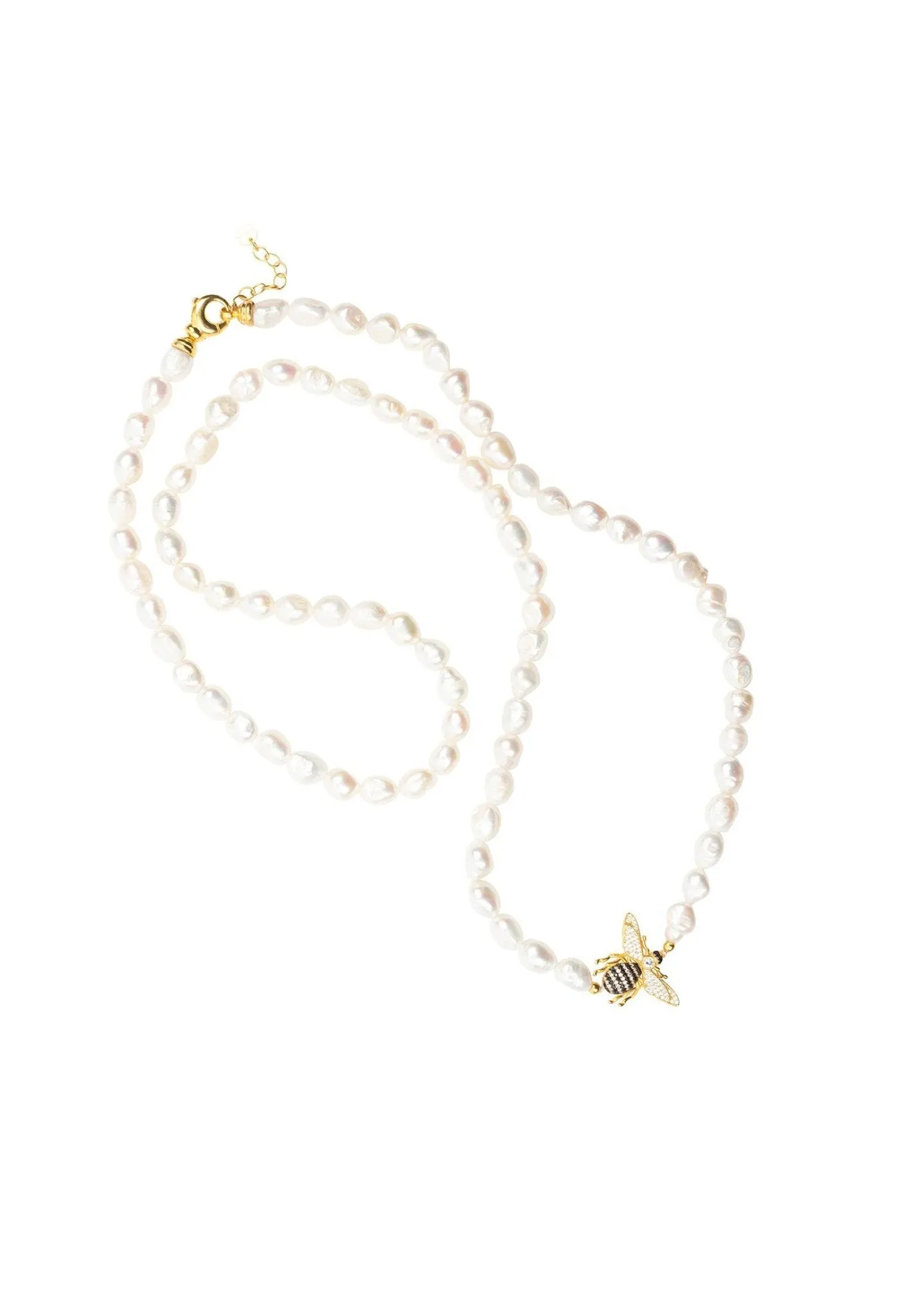 Honey Bee Pearl Gemstone Long Necklace Gold