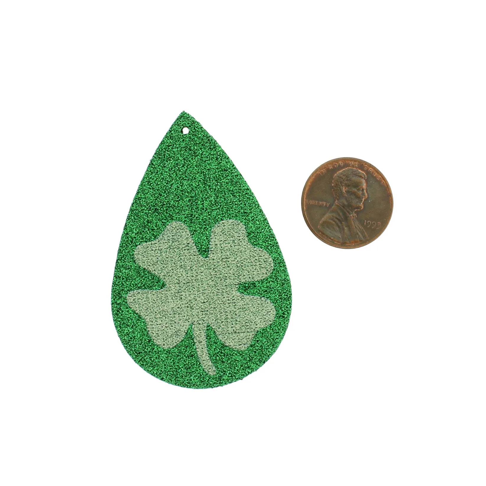 Imitation Leather Teardrop Pendants - Glitter Four Leaf Clover - 4 Pieces - LP178