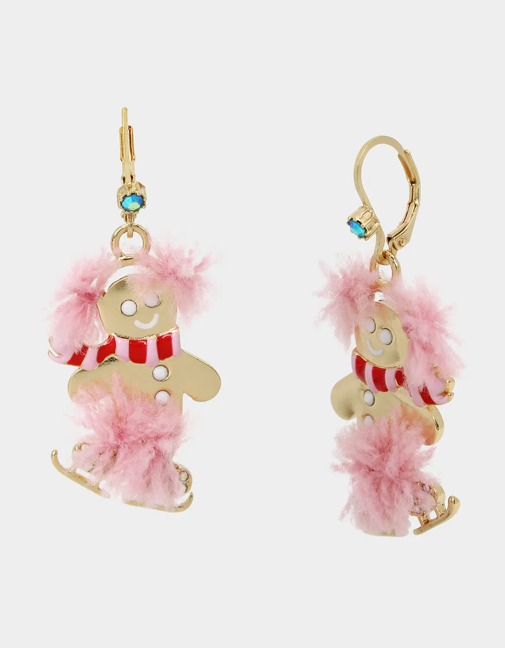 JINGLE BELL BLING GINGERBREAD SKATER DROP EARRINGS PINK