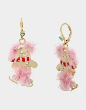 JINGLE BELL BLING GINGERBREAD SKATER DROP EARRINGS PINK