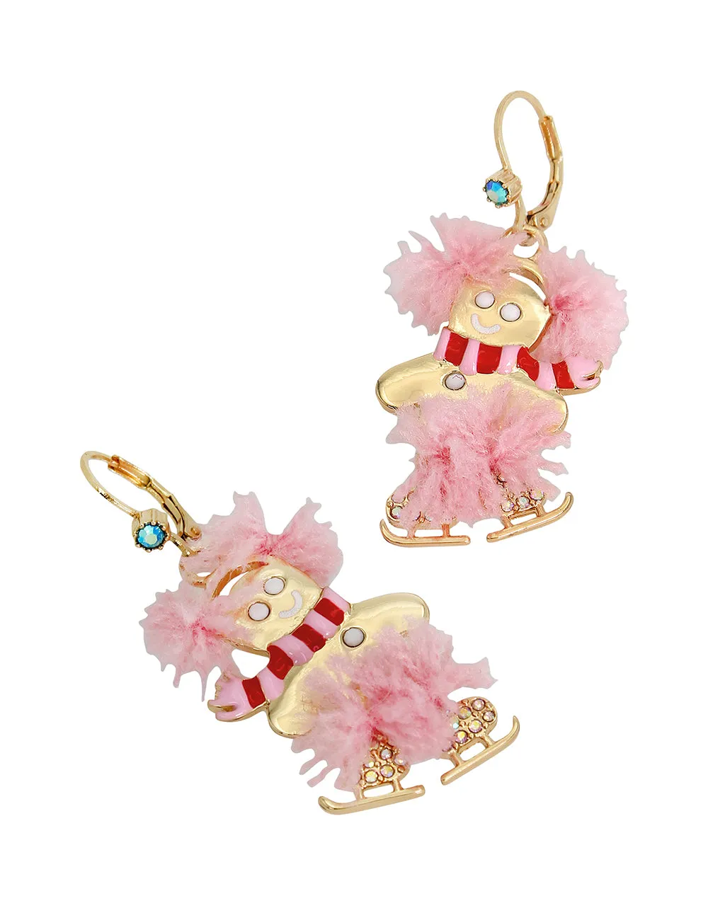 JINGLE BELL BLING GINGERBREAD SKATER DROP EARRINGS PINK