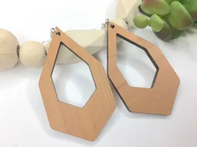 Large Geometric Drop Earrings Dangle Wooden Earrings Birthday Gift Idea Cherry Earrings