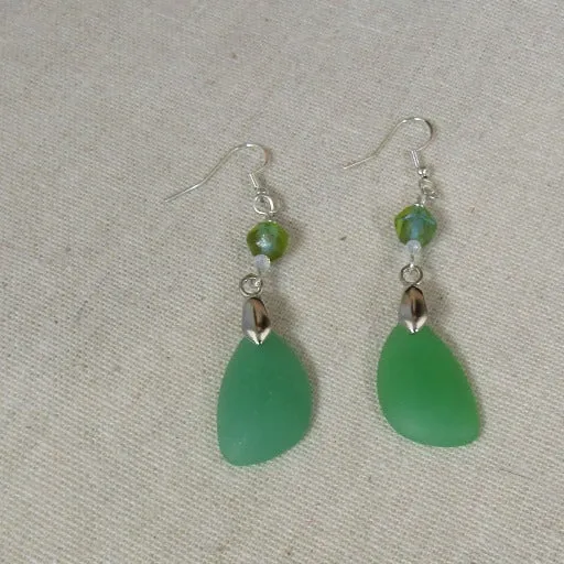 Long Green Sea Glass Drop Earrings