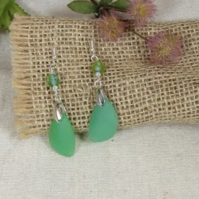 Long Green Sea Glass Drop Earrings