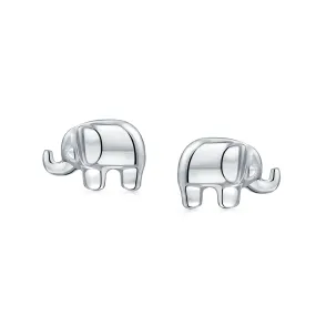 Lucky Elephant Stud Earrings in Polished Sterling Silver for Animal Lovers