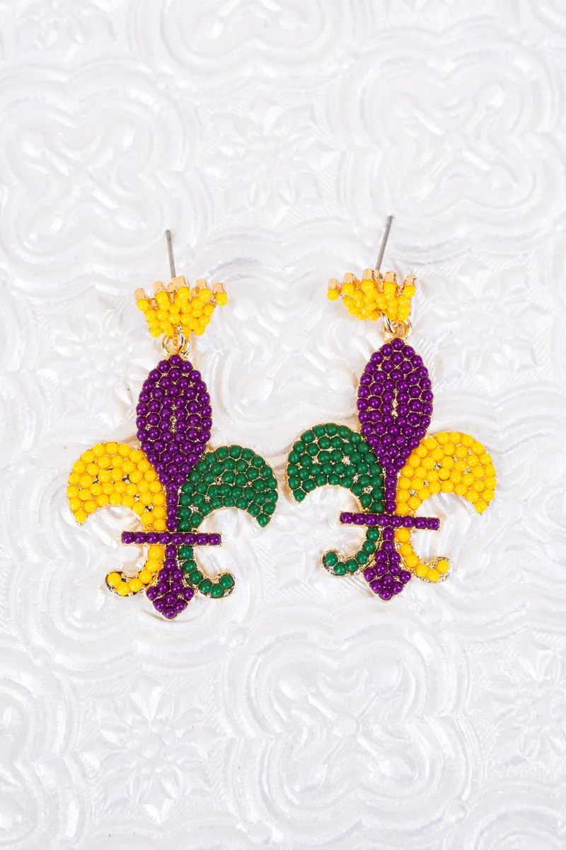 Mardi Gras Time Seed Bead Earrings