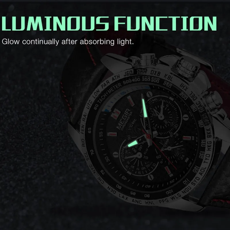 MEGIR Designer Military Style Quartz Watch with Luminous Dial