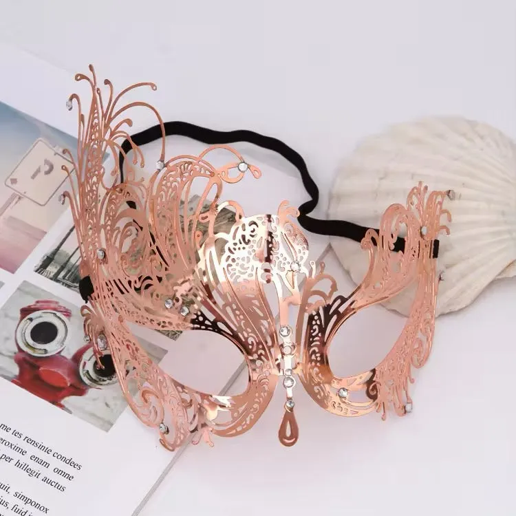 Metal Laser Cut Venetian Ladies Masquerade Ball Party Mask - Rose Gold ((Style 16))