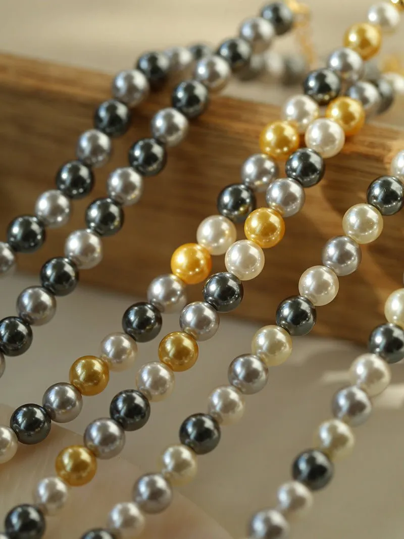 Mixed Color Hemp Gray Tahitian Round Artificial Pearl Necklace-6mm Pearls