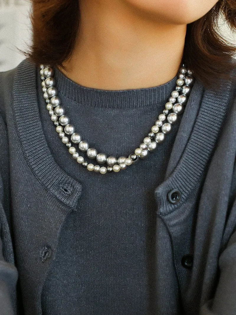 Mixed Color Hemp Gray Tahitian Round Artificial Pearl Necklace-6mm Pearls