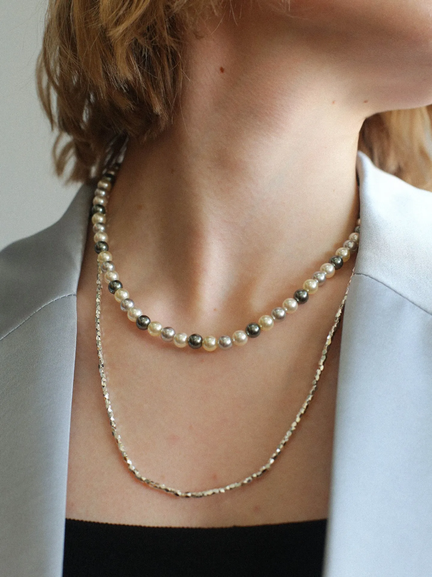 Mixed Color Hemp Gray Tahitian Round Artificial Pearl Necklace-6mm Pearls