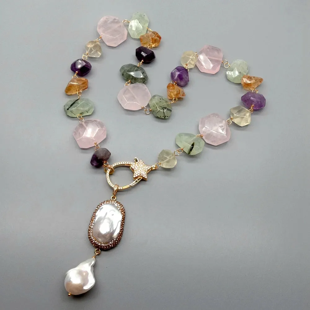 Natural baroque pearl pendant and gemstone necklace