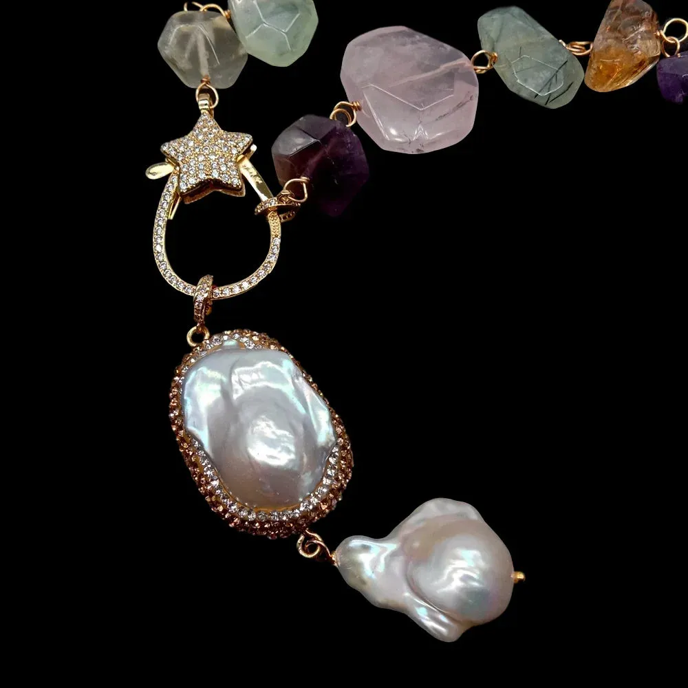 Natural baroque pearl pendant and gemstone necklace