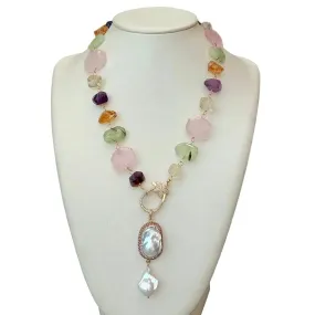 Natural baroque pearl pendant and gemstone necklace