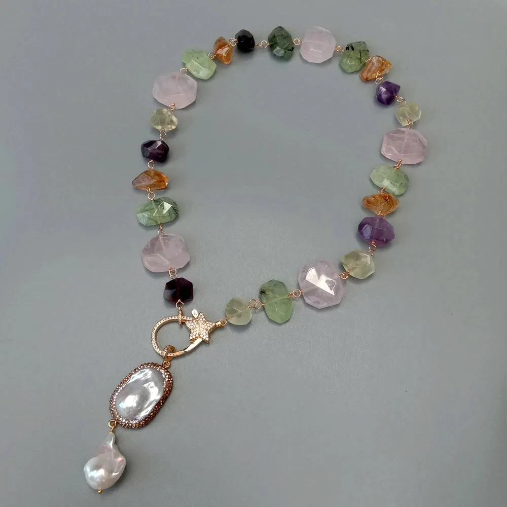 Natural baroque pearl pendant and gemstone necklace