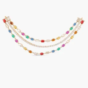 Navaratna and CZ Layered Silver Necklace