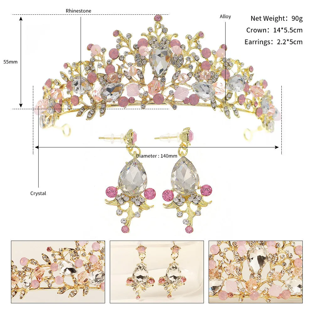 New bridal jewelry two-piece set crown princess birthday adult ceremony hair accessories crystal earrings crown set