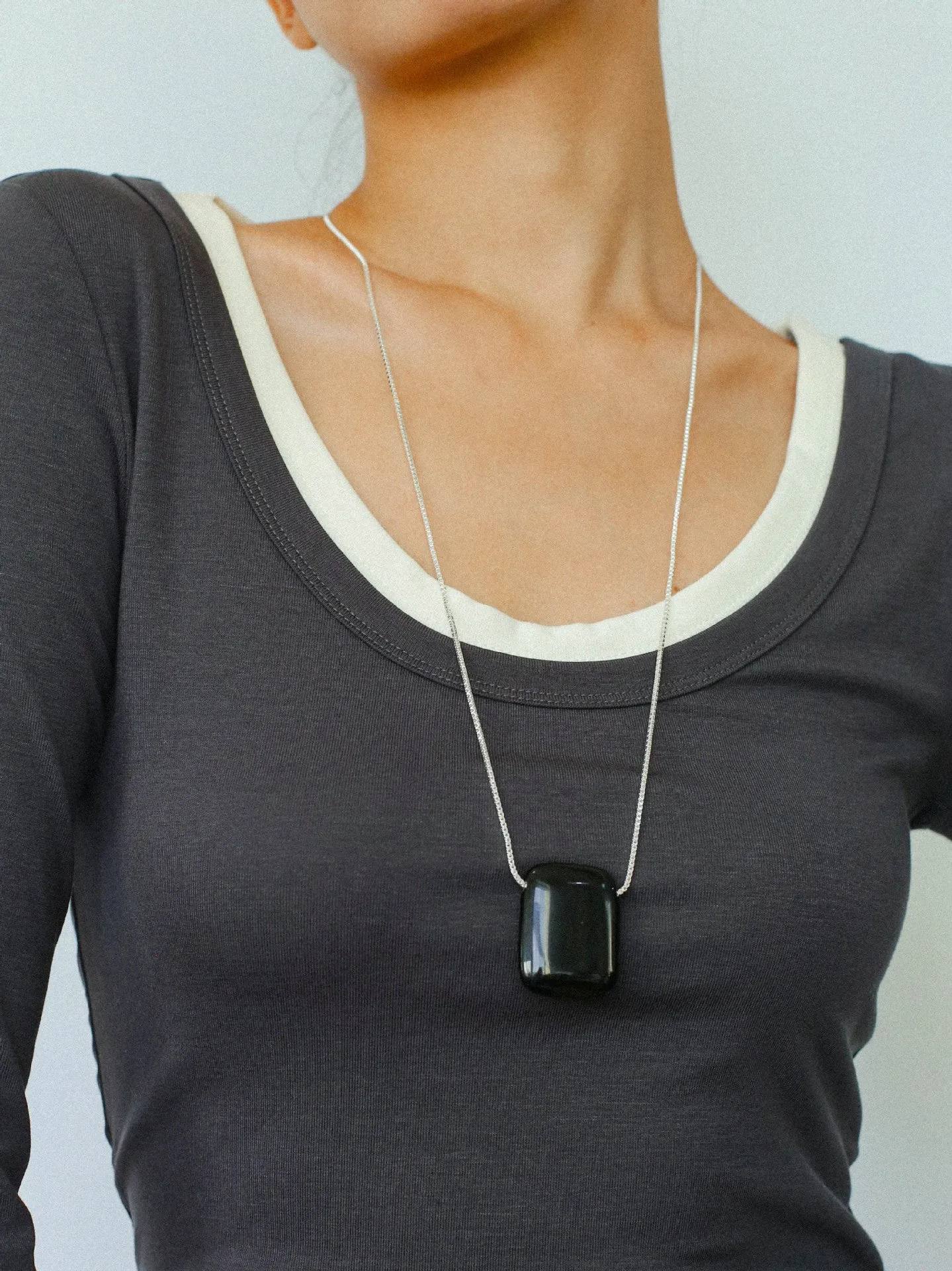 Niche Square Tiger's Eye Stone Obsidian Long Chain Necklace