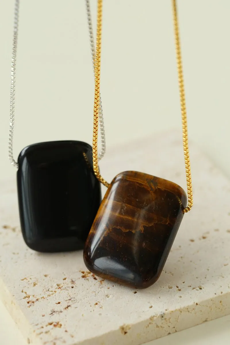 Niche Square Tiger's Eye Stone Obsidian Long Chain Necklace