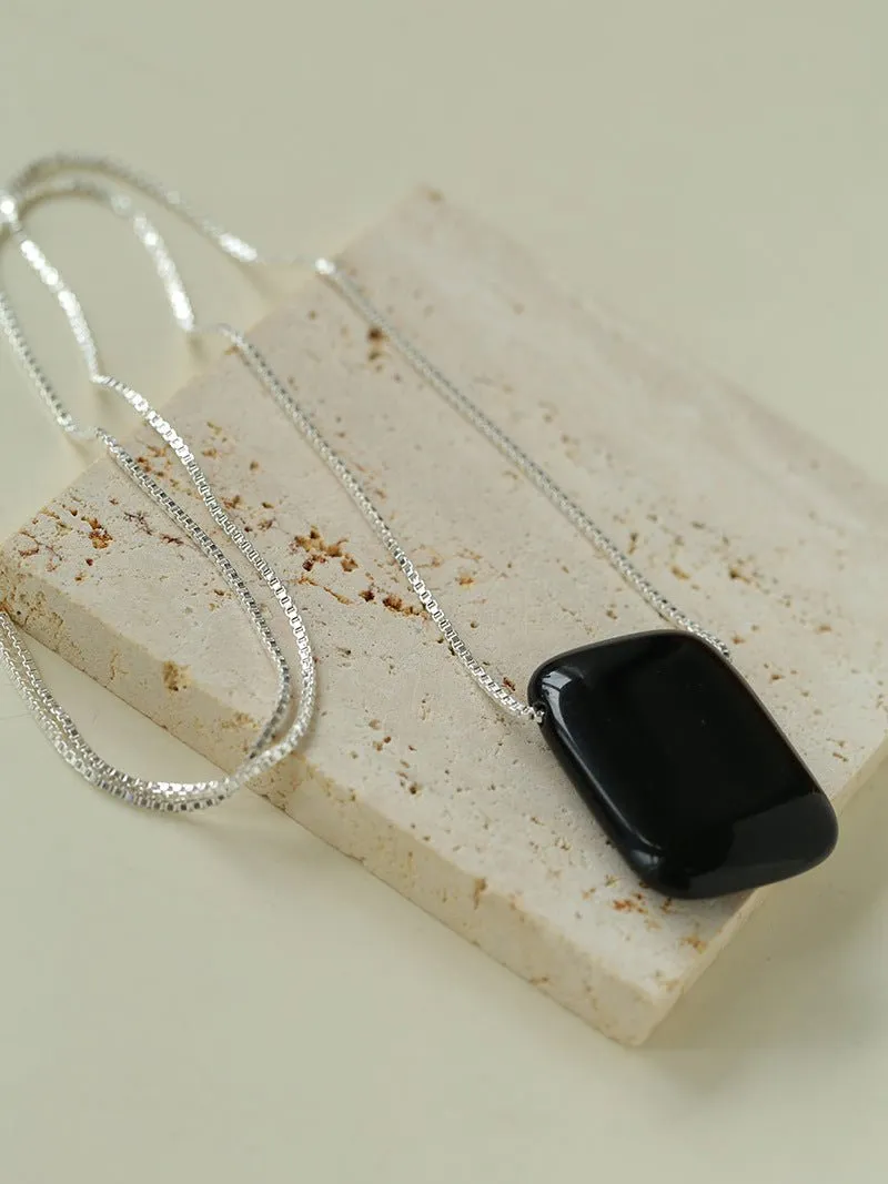 Niche Square Tiger's Eye Stone Obsidian Long Chain Necklace