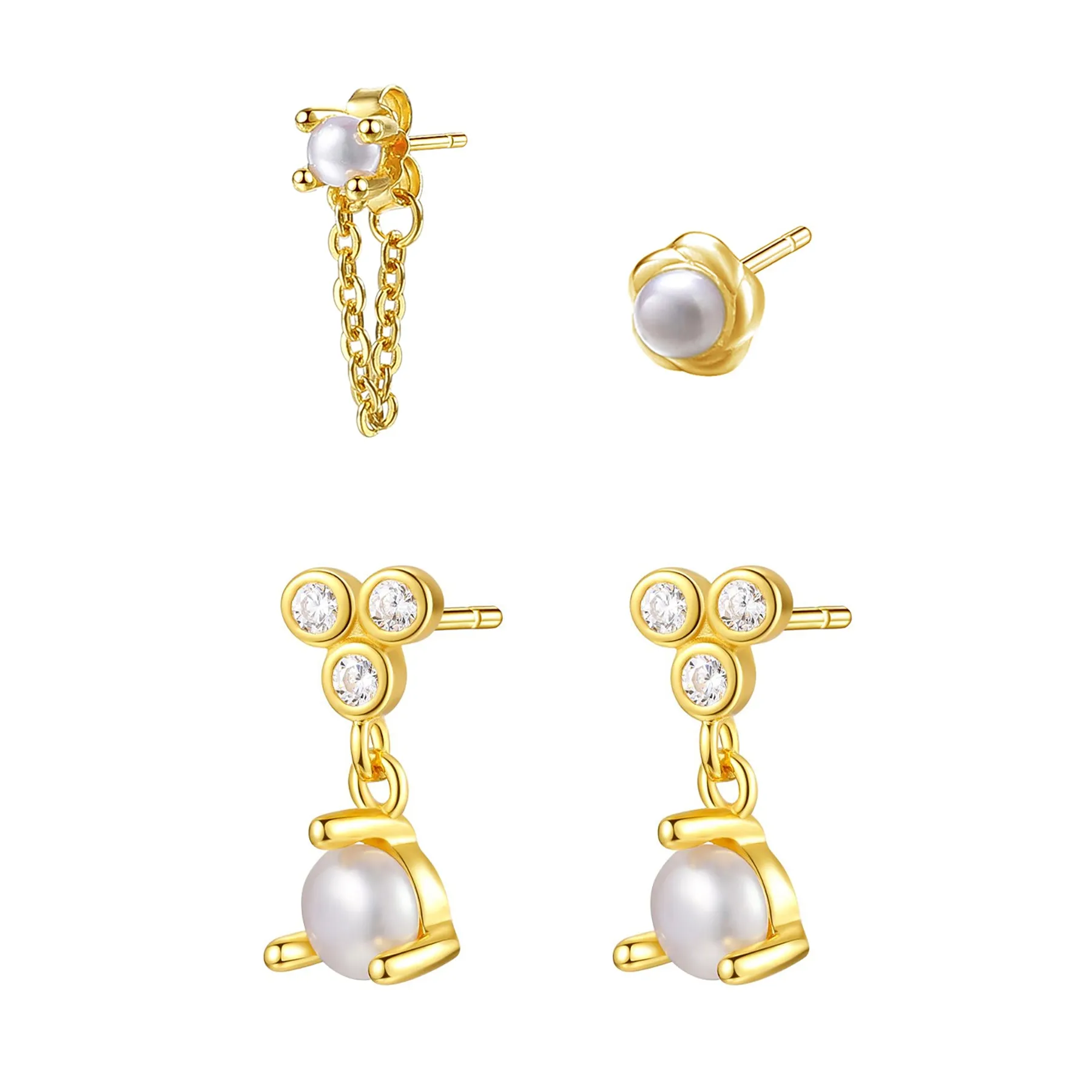 Pearl Trio Earrings Set Sterling Silver