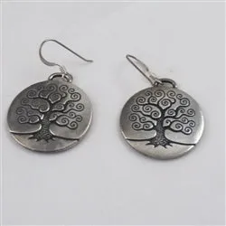 Pewter Tree of Life Coin Earrings