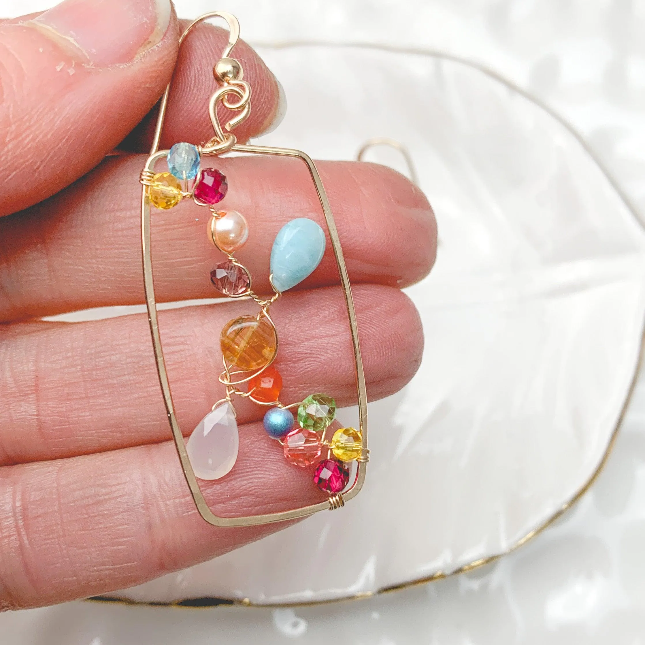 Rainbow Gems Colorful Rectangular Hoop Earrings