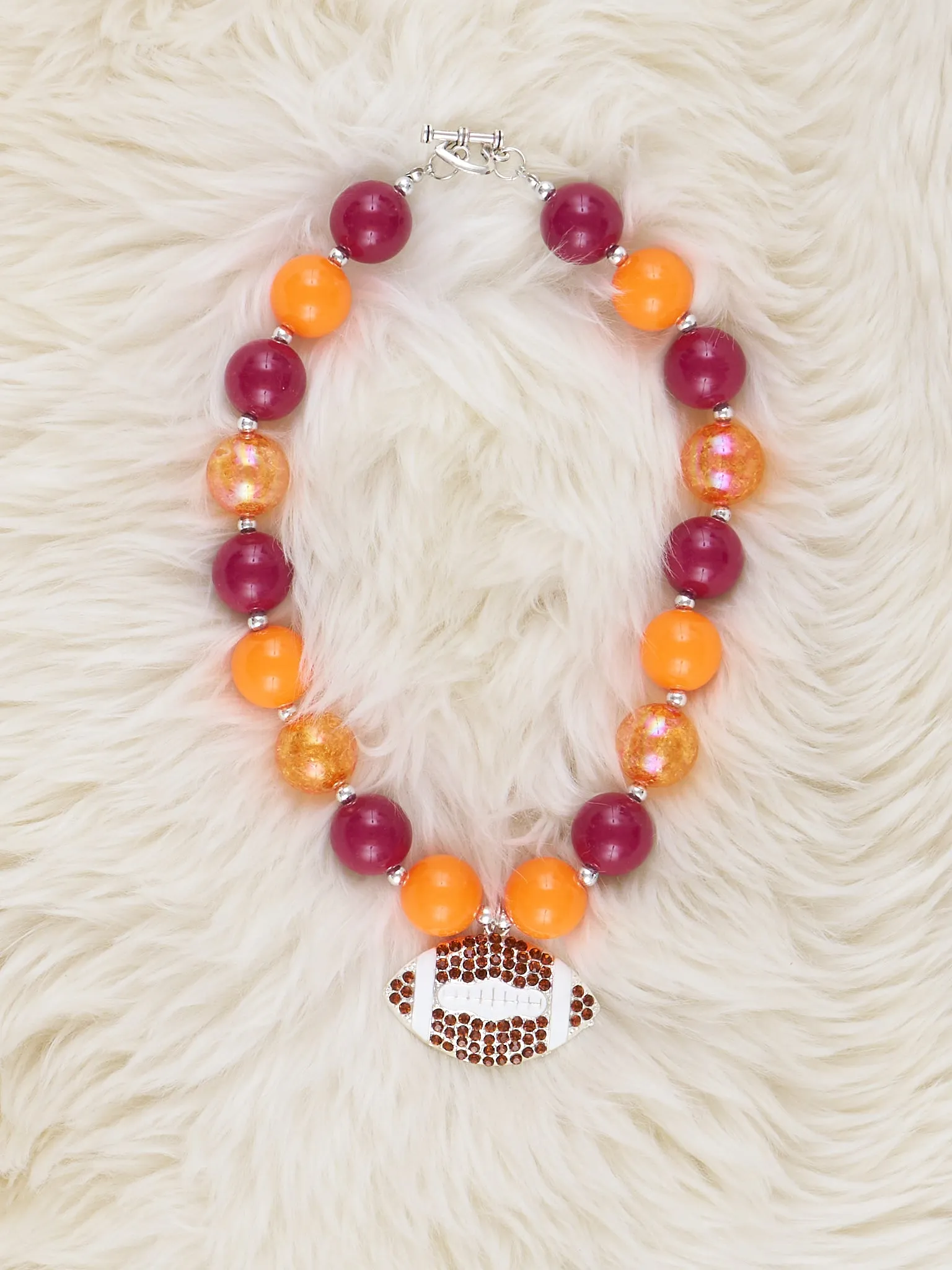 Red & Orange Football Charm Bubblegum Necklace