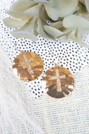 Reflections Hammered Goldtone Cross Earrings