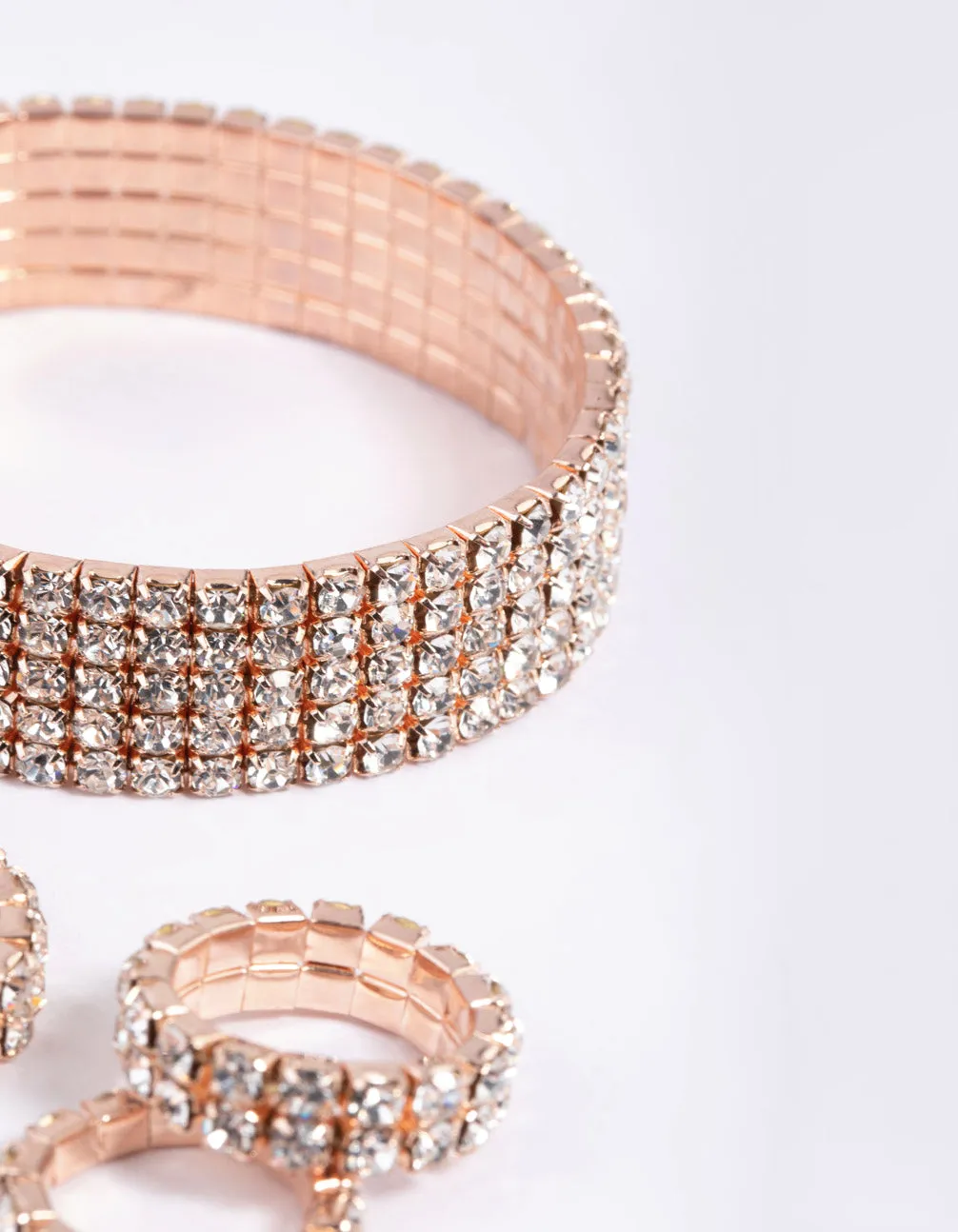 Rose Gold Diamante Cupchain Bracelet & Ring