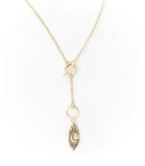 Ruchi Crescent Moon Charm Gold Dainty Drop Lariat Necklace