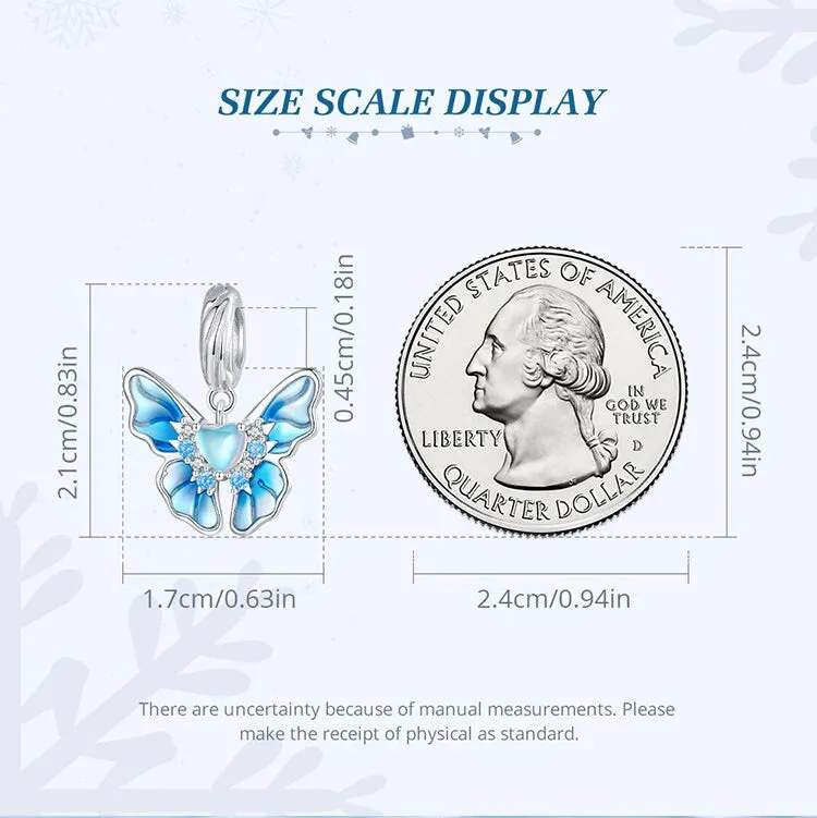 S925 Blue Butterfly Hanging Bead Charm