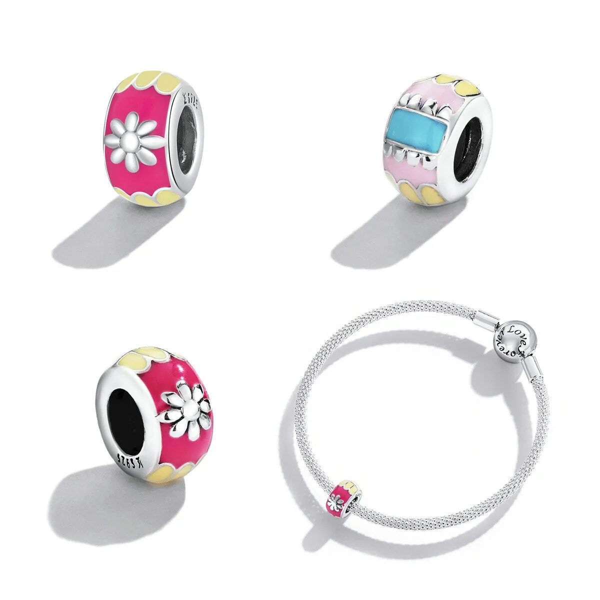 S925 Silver Charm for Bracelet, Colourful Spacer Charm