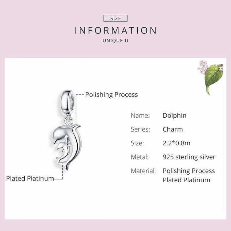 S925 Silver  Dolphin Charm Beads