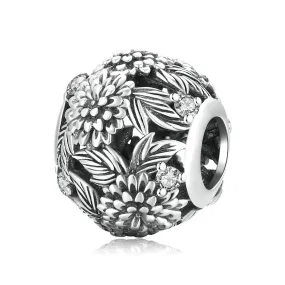 S925 Silver Embossed Flowers Charm Beads For Bracelet