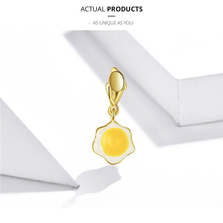 S925 Silver Golden Poached Egg Charm