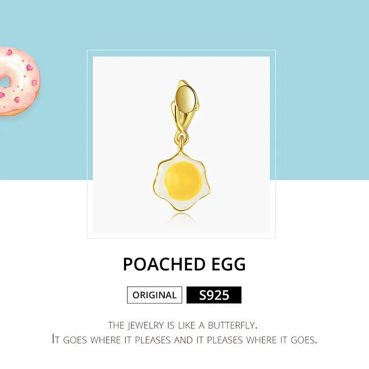 S925 Silver Golden Poached Egg Charm