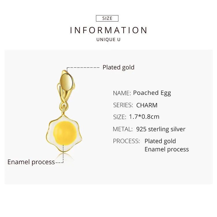 S925 Silver Golden Poached Egg Charm