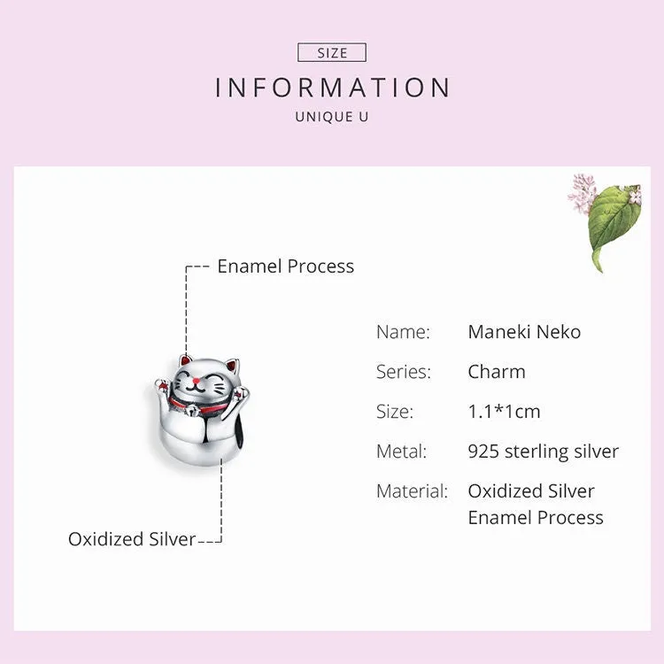 S925 Silver Lucky Cat Charm Beads