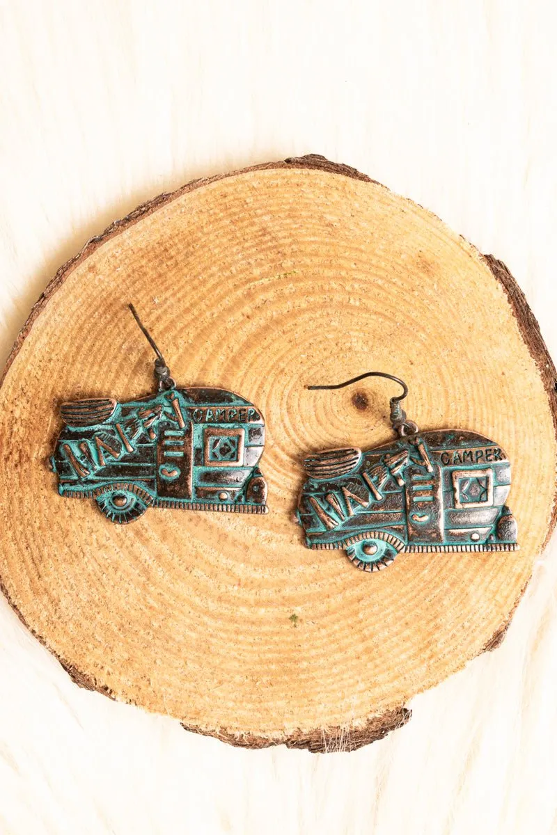 SALE! Patina Coppertone Happy Camper Earrings