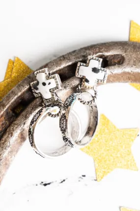 SALE! White and Silvertone Boulder Bay Cross Hoop Earrings