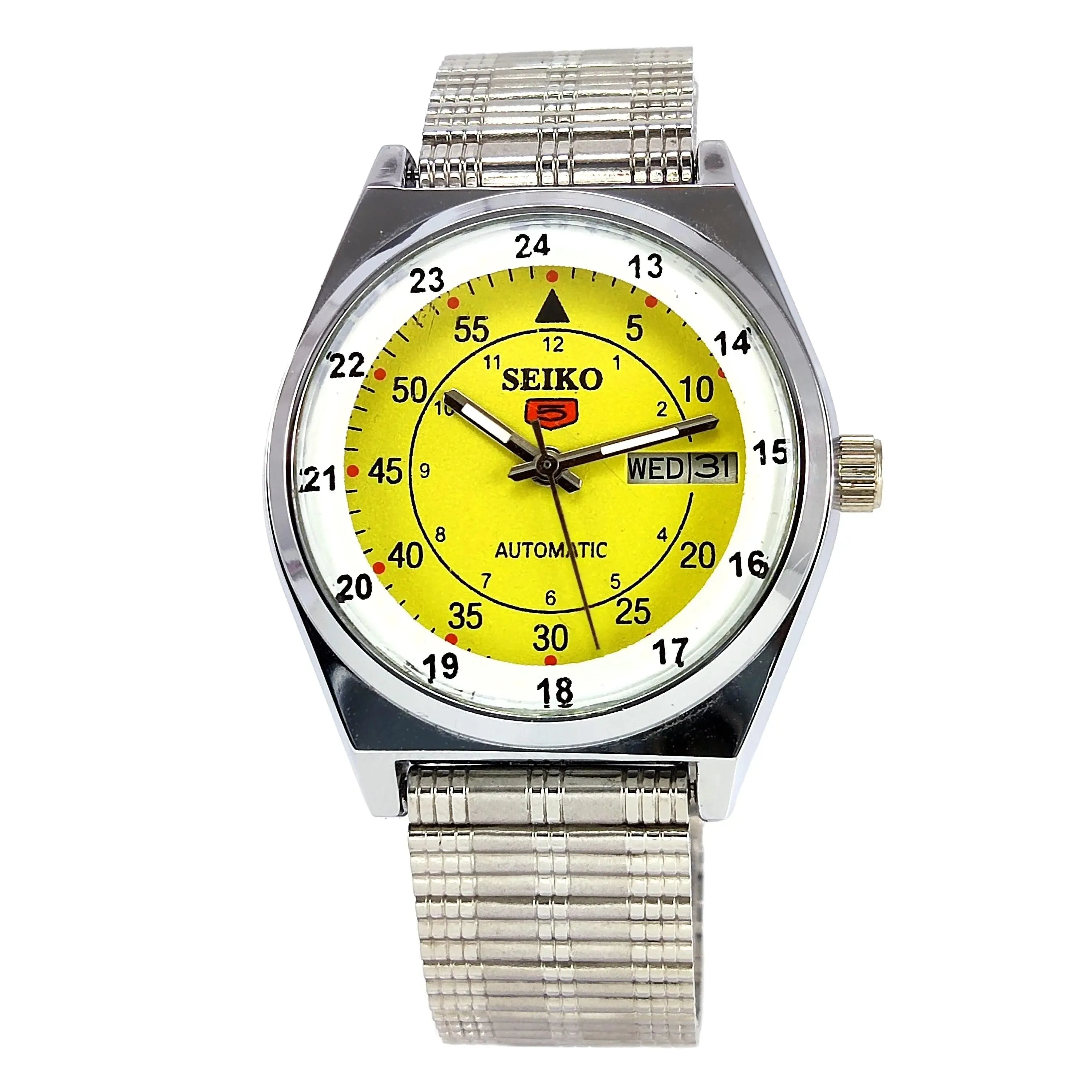 Seiko 5 Mechanical Automatic-6309 Yellow Dial 17 Jewels Day Date Men's Wrist Watch