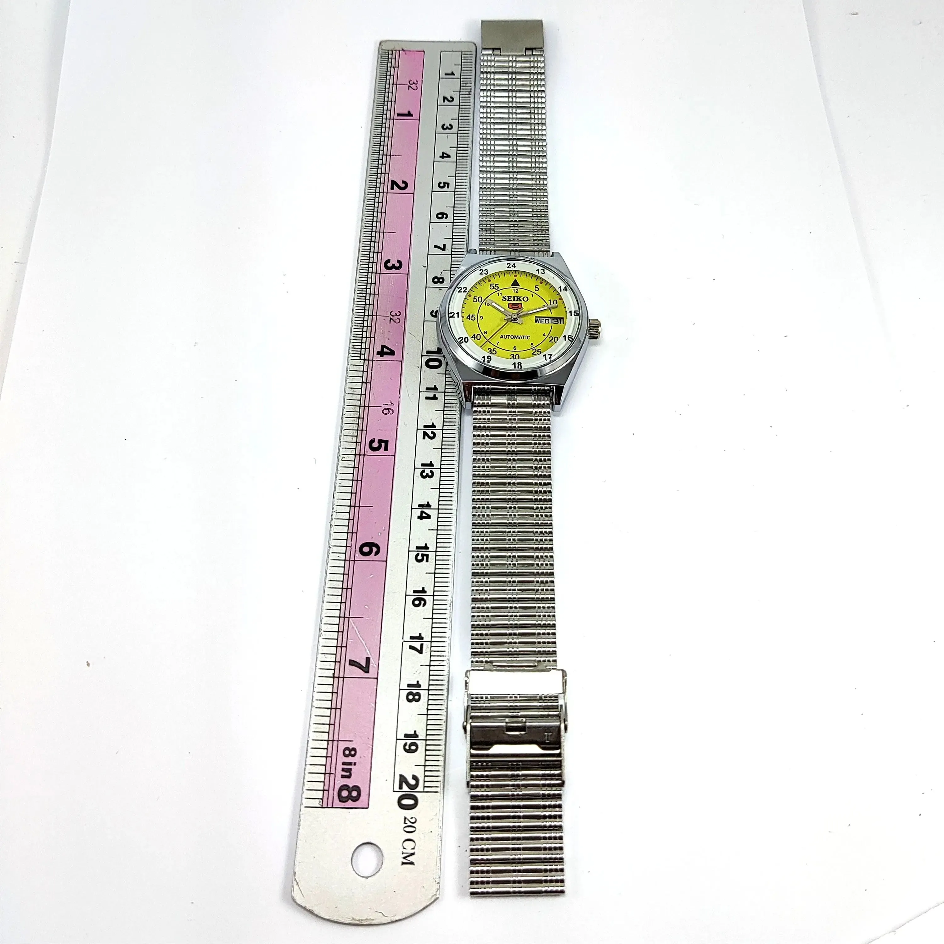 Seiko 5 Mechanical Automatic-6309 Yellow Dial 17 Jewels Day Date Men's Wrist Watch