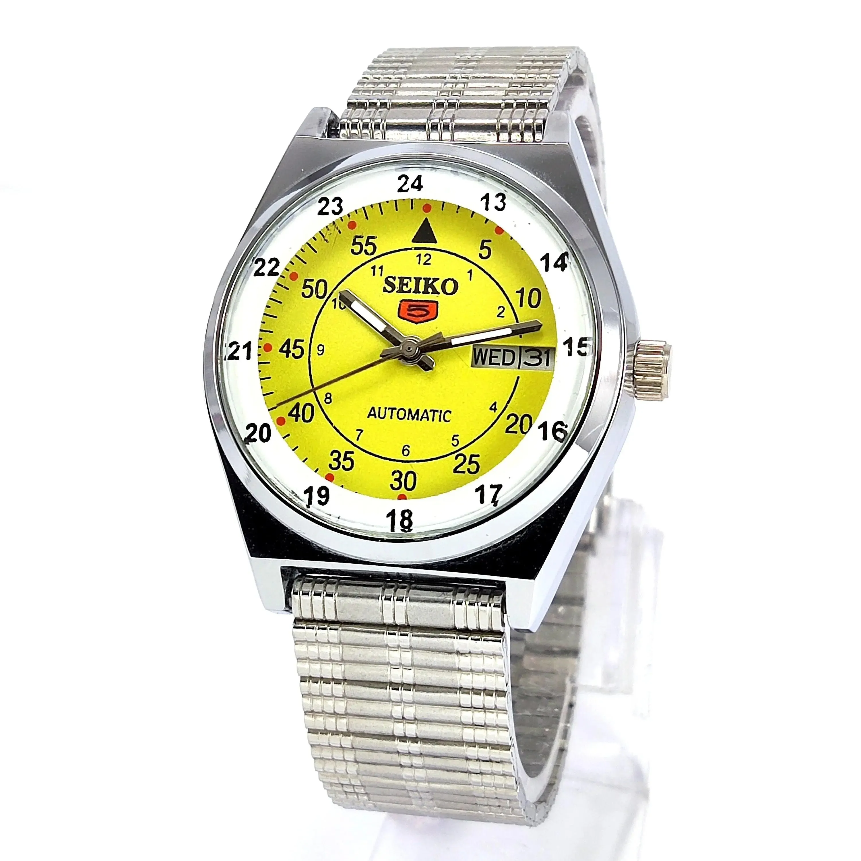 Seiko 5 Mechanical Automatic-6309 Yellow Dial 17 Jewels Day Date Men's Wrist Watch