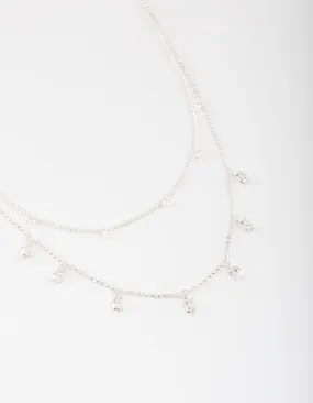 Silver Plated Dainty Cubic Zirconia Drop Layered Necklace